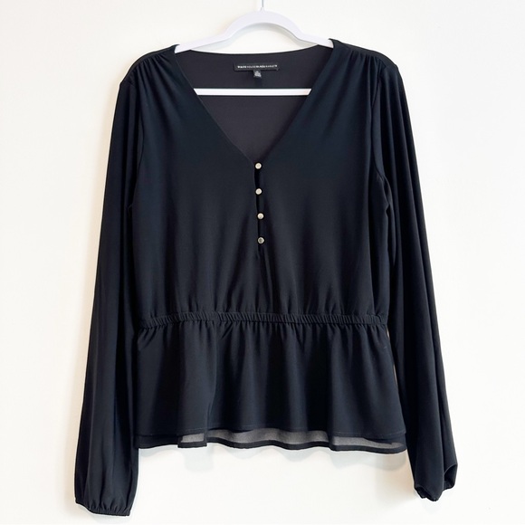 White House Black Market Tops - WHBM | Black Button Front Chiffon Long Sleeve Stretch Blouse Sz M